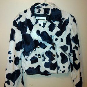 Votre Nom faux fur cow print motorcycle jacket Paris